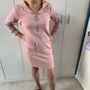 Blush Pink Zip Up Hooded Dress